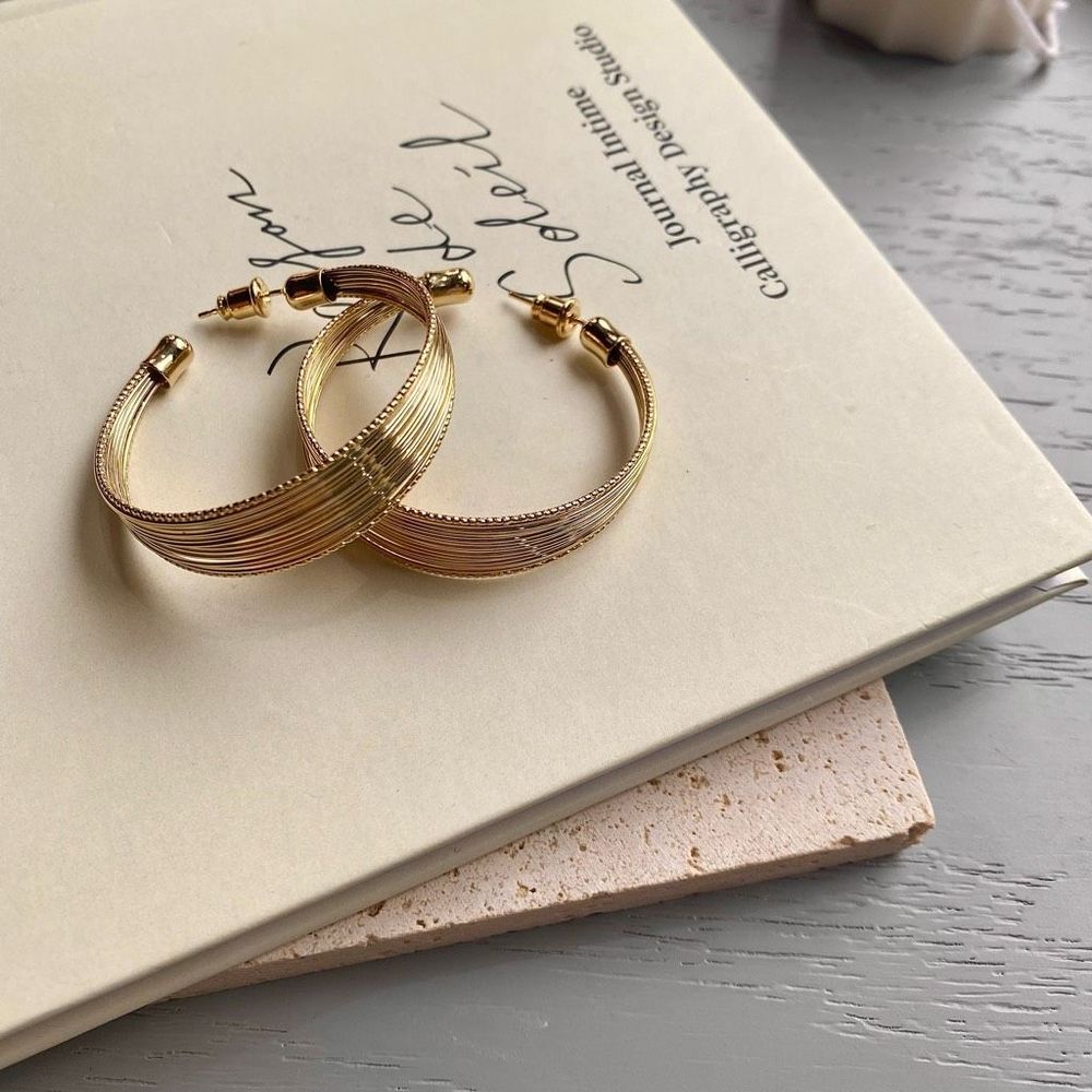 18K Gold Plated C Wire Hoops Earrings